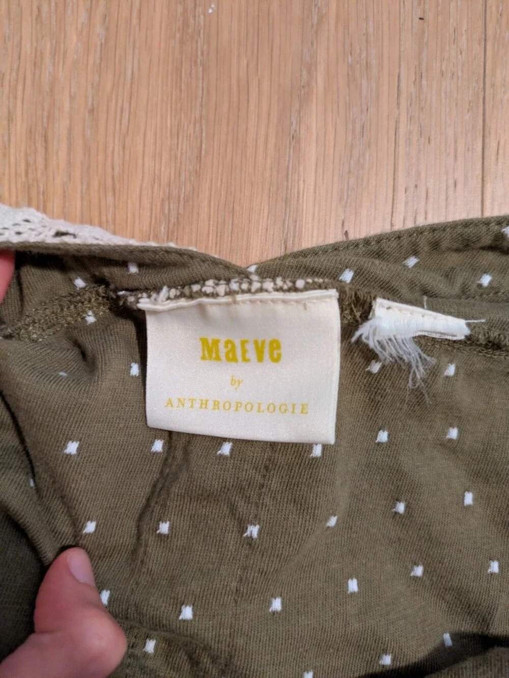 Anthropologie Maeve Olive Peasant Blouse with White Lace Trim - Picture 3 of 3